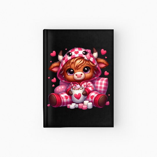 Cute cartoon valentines highland cow Hardcover Journal