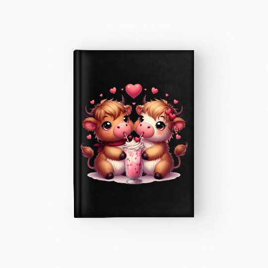 Cute Cartoon Valentines Highland Cow Hardcover Journal
