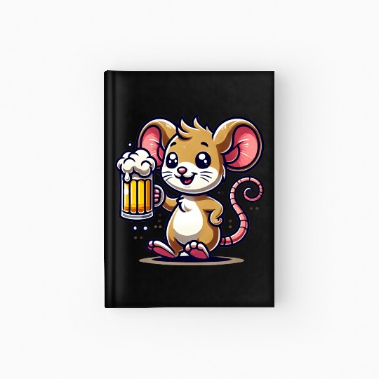 Cute Mouse Drinking Beer Hardcover Journal