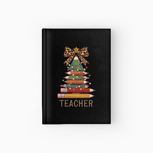 Christmas Tree Pencil Teacher Leopard Bow Design Hardcover Journal