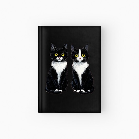 Elegant Black and White Cat Illustration Hardcover Journal