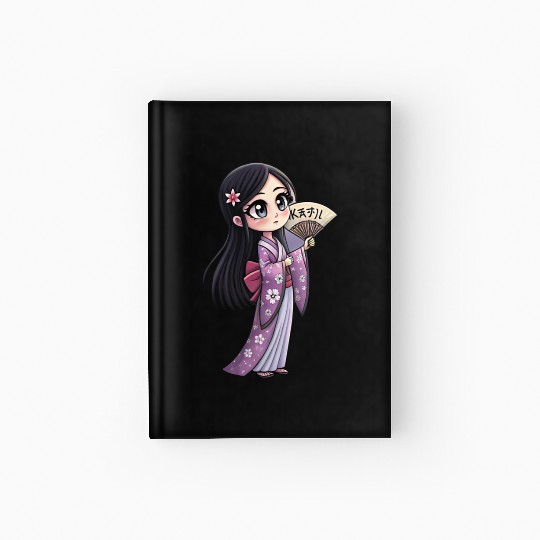 Cute Chibi Geisha Anime Inspired Kimono Design Hardcover Journal