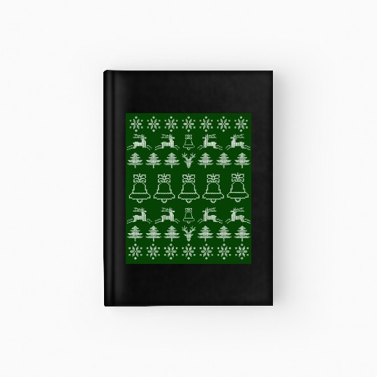 Christmas Cheer Ugly Sweater Pattern on Green Hardcover Journal