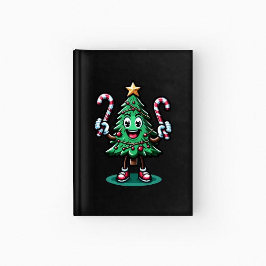 Happy Christmas Tree With Candy Canes Retro Hardcover Journal