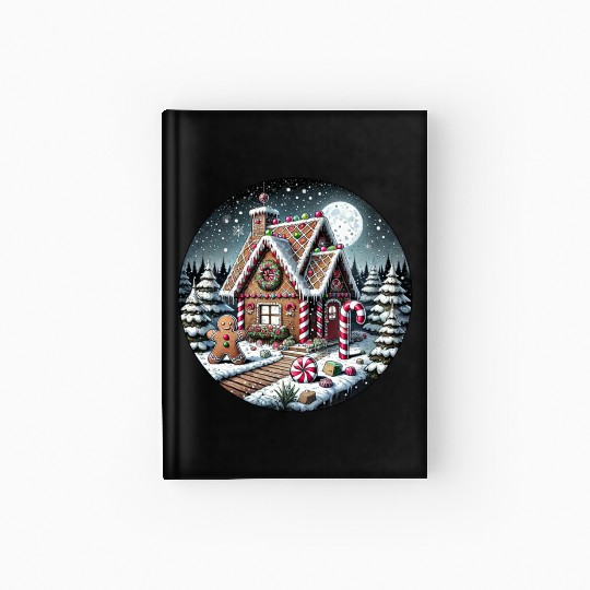 Christmas Gingerbread House with Candy Canes Hardcover Journal