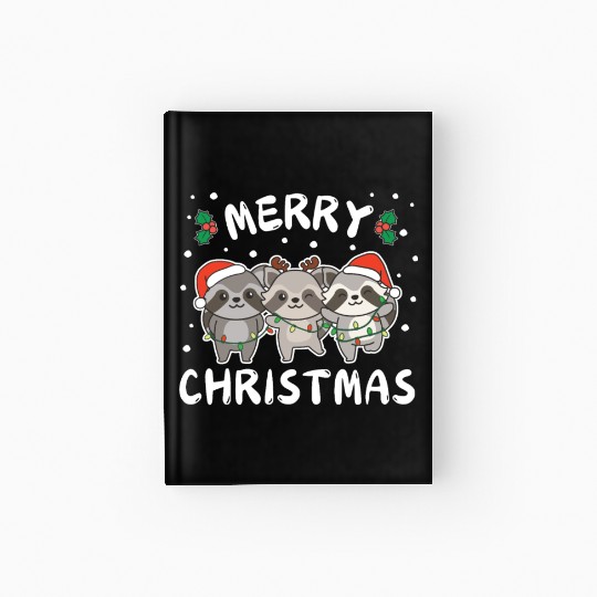 Merry Christmas Cute Raccoon Festive Lights Hardcover Journal
