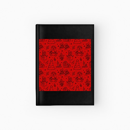 Christmas Icons on a Red Background Hardcover Journal