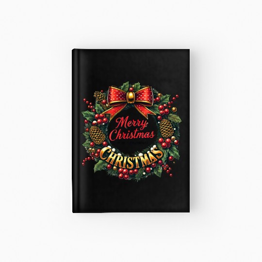1950s Christmas Wreath - Vintage Holiday Cheer Hardcover Journal