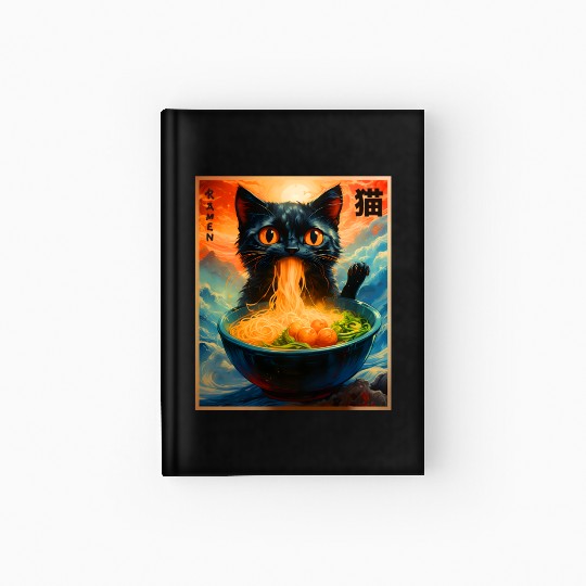 Cat Ramen Japanese Kawaii Cat Anime Funny Ramen Ca Hardcover Journal