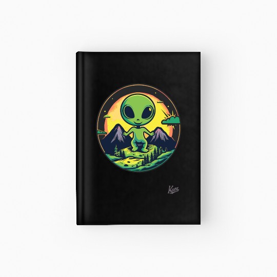 Cute Green Alien Loves Nature Hardcover Journal