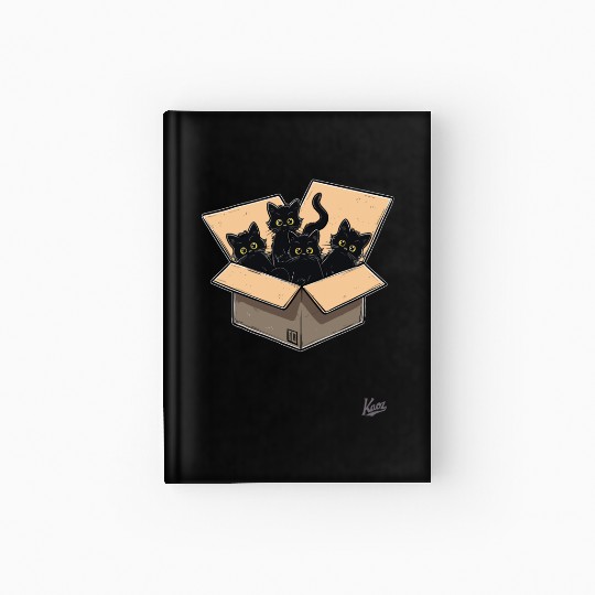Cardboard Box Full of Black Cat Kittens Hardcover Journal