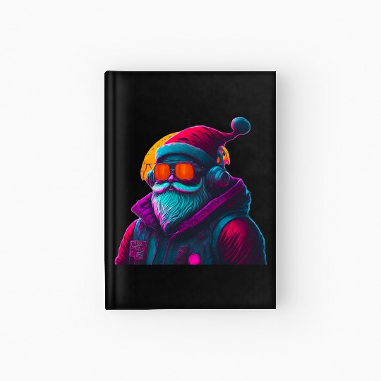 Retro Cool Santa Claus with Headphones Neon Colors Hardcover Journal