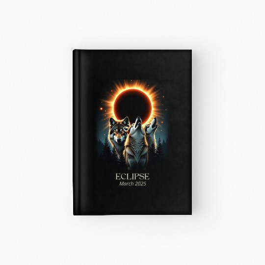 Three Wolves and Solar Eclipse, Forest Wolf Animal Hardcover Journal
