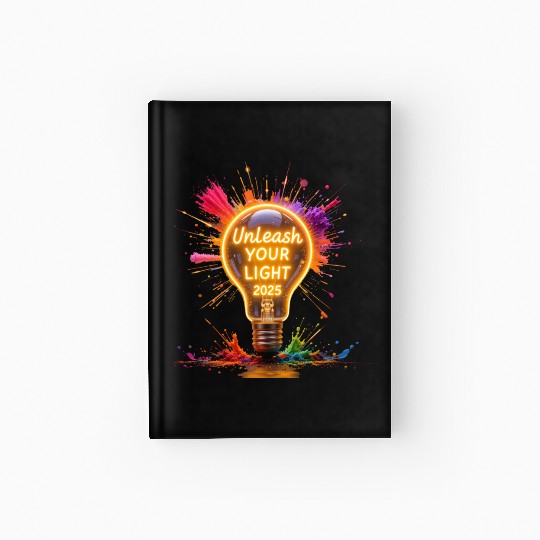 A large starburst glowing in neon light with 2025 Hardcover Journal