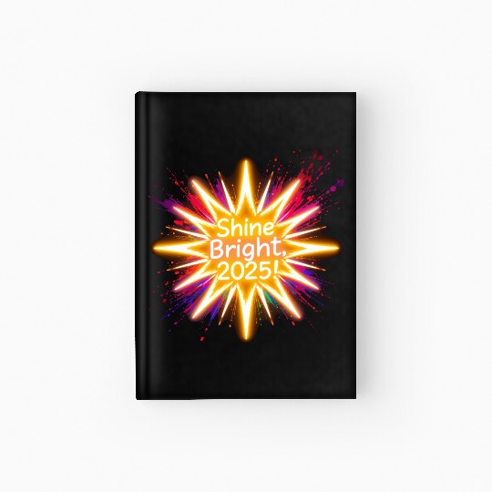 A large starburst glowing in neon light with 2025 Hardcover Journal