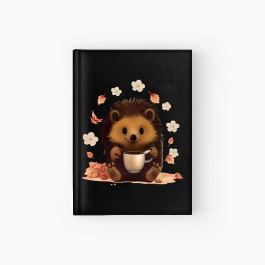 hedgehog drink coffee in blanket Autumn gift for h Hardcover Journal