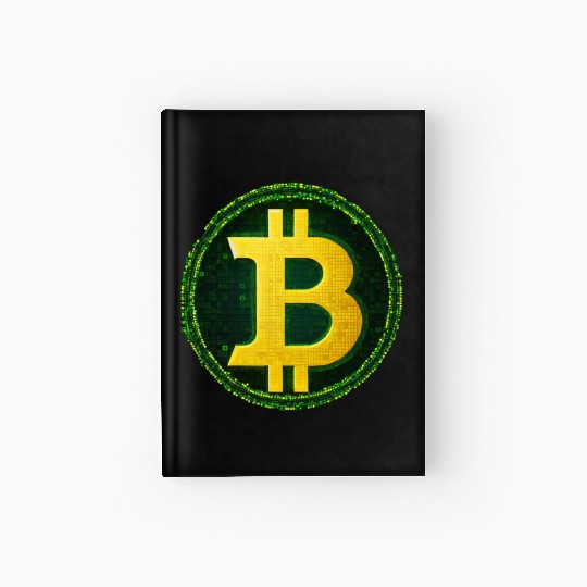 Glowing Matrix-Inspired Bitcoin Symbol Hardcover Journal