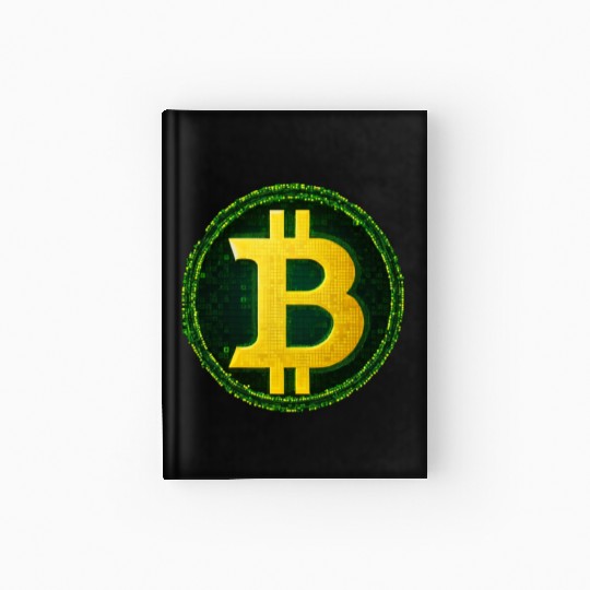 Glowing Matrix-Inspired Bitcoin Symbol Hardcover Journal