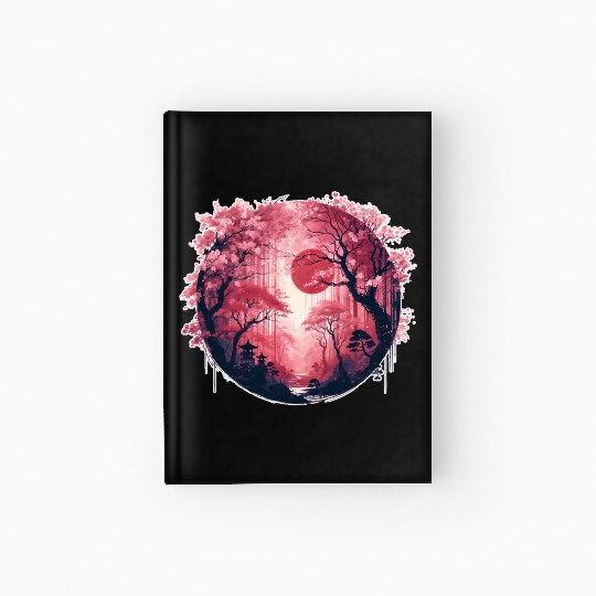 Serene Sakura Under Crimson Sun Hardcover Journal