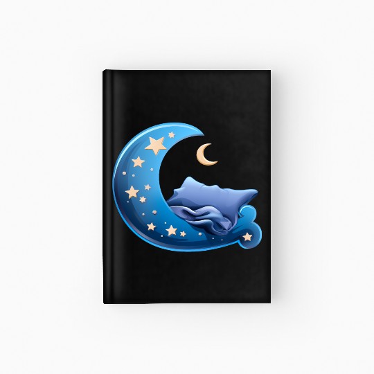 Cartoon Sleep Icon Moon and Bed for Sleep Hardcover Journal