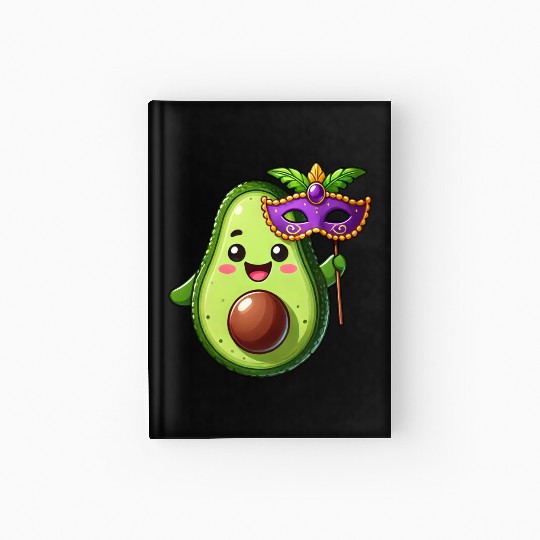 Mardi Gras Avocado Vegan Veggie Cartoon Hardcover Journal
