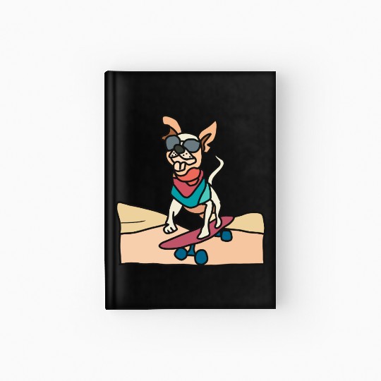 Street Retro Dog with Sunglasses on Skateboard Hardcover Journal