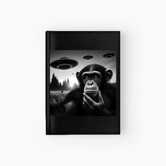 Chimp Monkey Ape Funny Selfie with UFOs Weird Alie Hardcover Journal