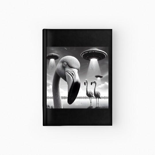 Flamingo Sci-fi Funny Graphic Selfie with UFOs Wei Hardcover Journal