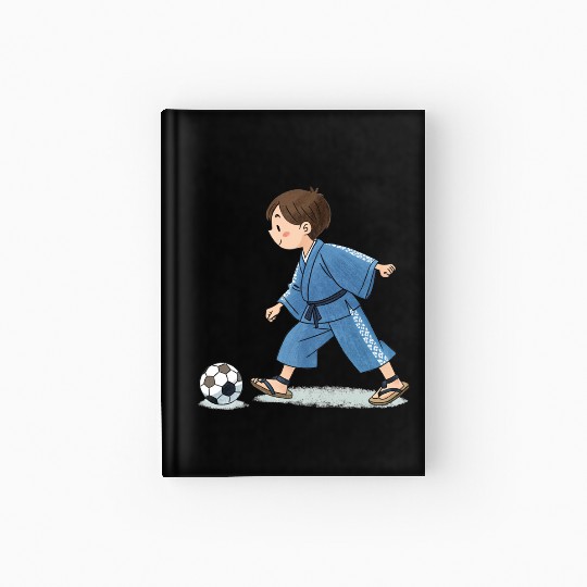 Boy in kimono playing soccer Hardcover Journal