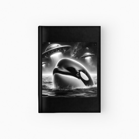 Killer whale Funny Graphic Selfie with UFOs Weird Hardcover Journal