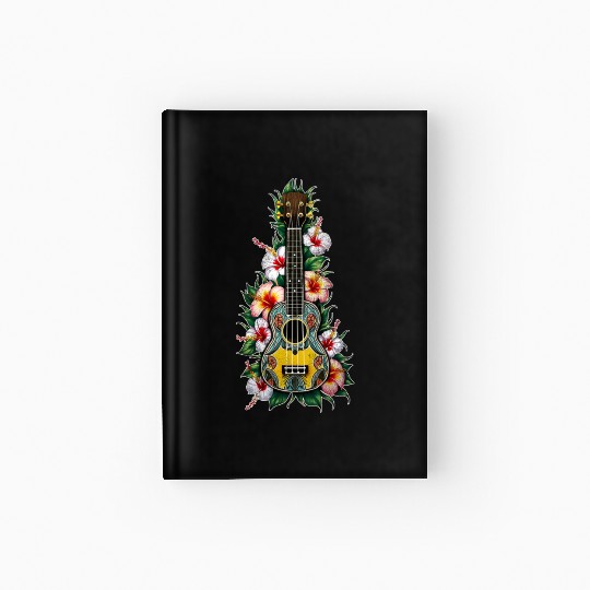 Ukulele with hibiscus flowers AI Hardcover Journal