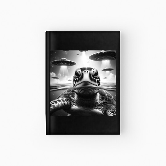 Sea Turtle Funny Graphic Selfie with UFOs Weird A Hardcover Journal