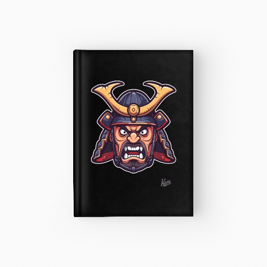 Angry Samurai Warrior Head Illustration Hardcover Journal