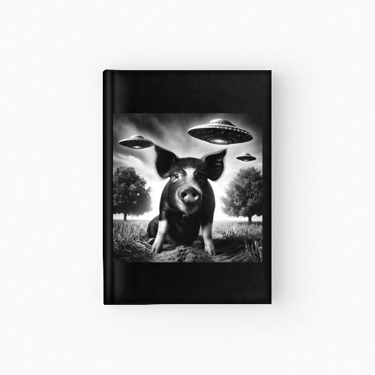 Pig piggy piglet Funny Graphic Selfie with UFOs We Hardcover Journal