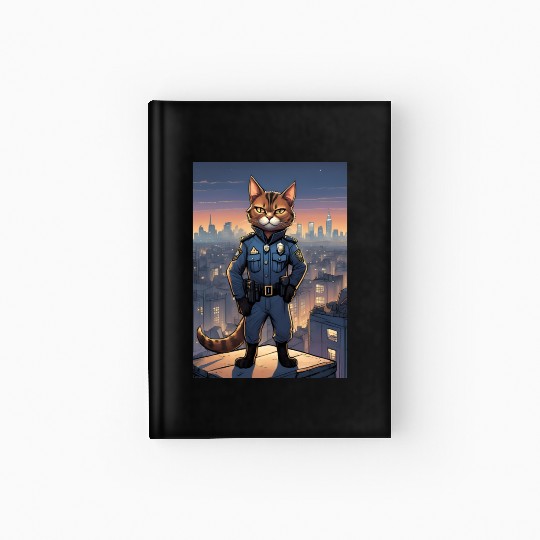 Cat painting red black cat Police Cat Hardcover Journal