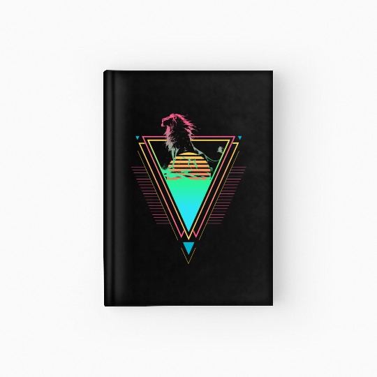Lion Vaporwave Synthwave 90s 80s Sunset Hardcover Journal