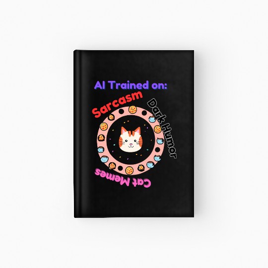 Trained on sarcasm dark humor and cat memes Hardcover Journal