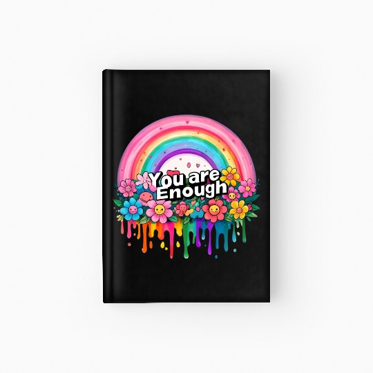 "You Are Enough" Rainbow and Flowers Inspirational Hardcover Journal
