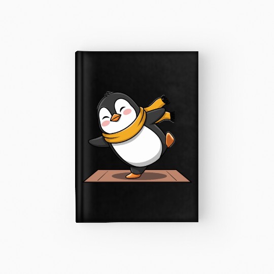 Cute Penguin Doing Yoga with Yellow Scarf Hardcover Journal