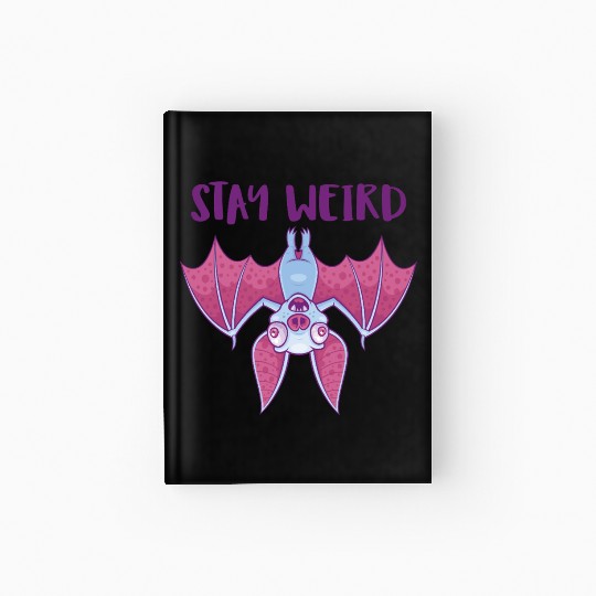 Stay Weird Quirky Albino Vampire Bat Cartoon Hardcover Journal