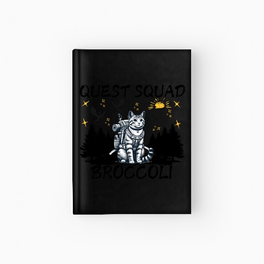 Retro Quest Fantasy Squad Broccoli Funny Cat Lover Hardcover Journal
