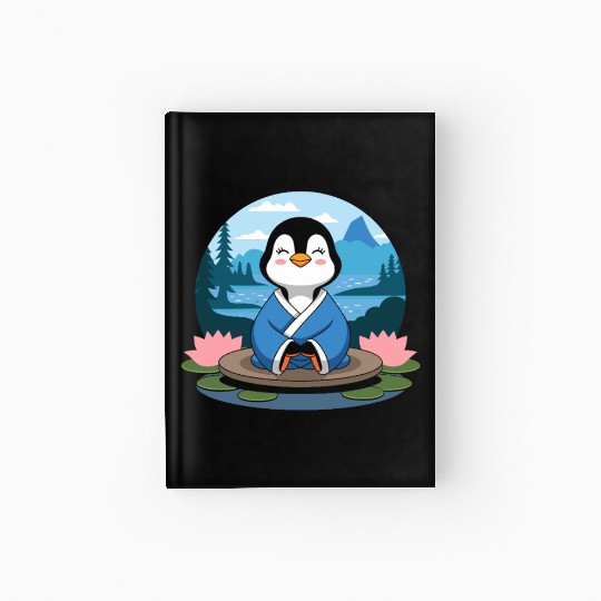 Zen Penguin in Tranquil Lotus Lake Meditation Hardcover Journal