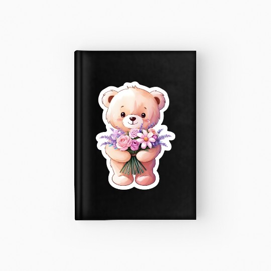 Teddy bear with bouquet of flowers Hardcover Journal