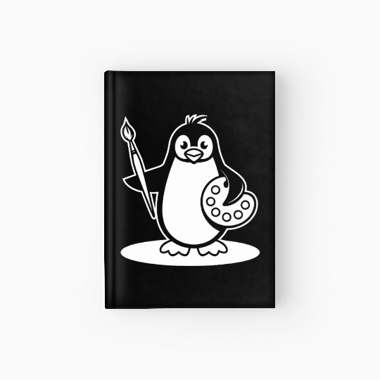 Creative Penguin Artist Holding Brush Hardcover Journal