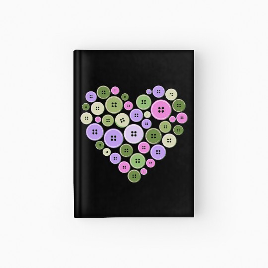 Pastel Pink Green Purple Button Heart Hardcover Journal