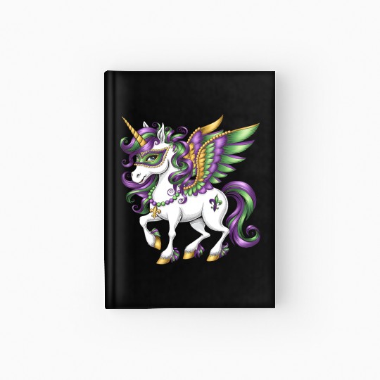 Happy Mardi Gras Unicorn Mask New Orleans Girls Hardcover Journal