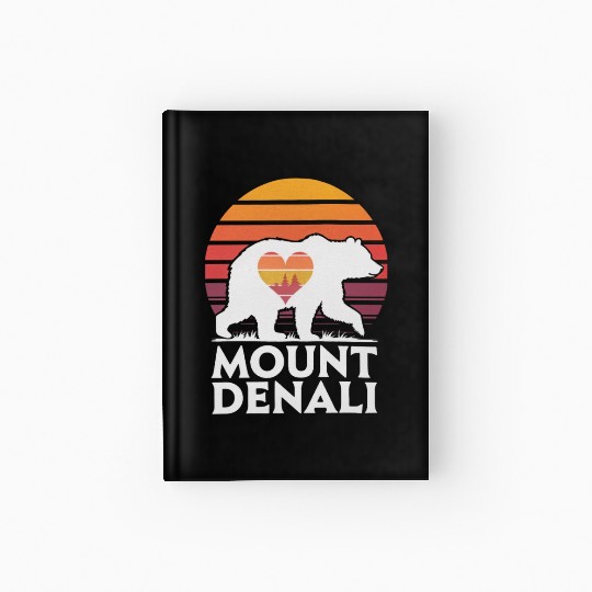 Retro Mount Denali Bear Sunset Art Hardcover Journal