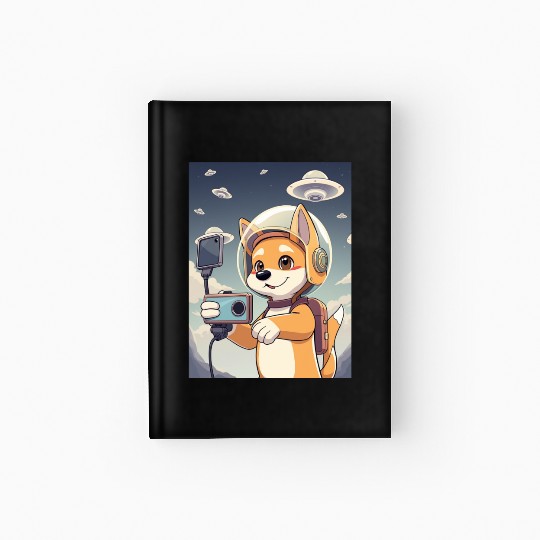 Funny Dog Rescue Anime Selfie with UFOs Weird Hardcover Journal