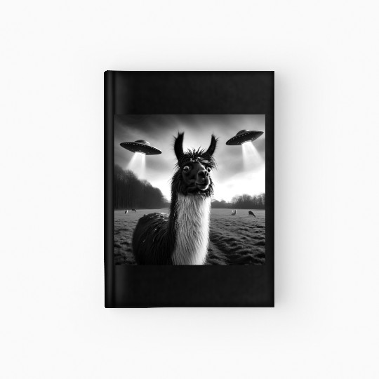 Llama alpaca Funny Graphic Selfie with UFOs Weird Hardcover Journal