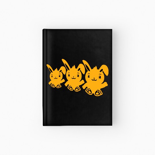 3 Rabbits Three Friends Team Crew Waving Sitting Hardcover Journal